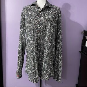 Bomonti Floral Black and White Men's Shirt size XXL long sleeved collared